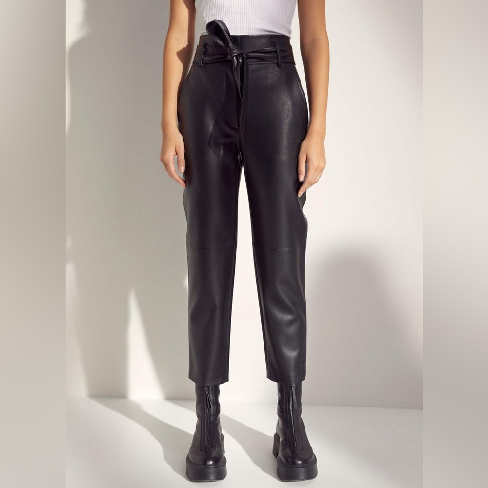 Aritzia Wilfred Vegan Leather Cropped Black Pants Tie Front